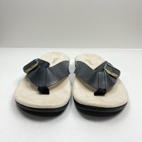 Spenco | 9.5D NWOB Sierra Black Leather Orthotic Comfort Thong Flip Flop Sandals - Picture 3 of 9